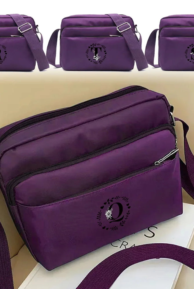 Purple One Shoulder Crossbody Bag with Garland Letter Series print, large capacity, portable commuting storage bag in purple