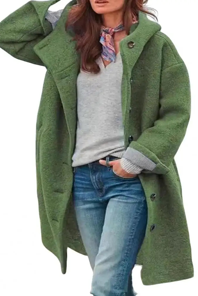Women windbreaker jacket with hood, long sleeves, pockets, and windproof design in olive green, ideal for fall and winter