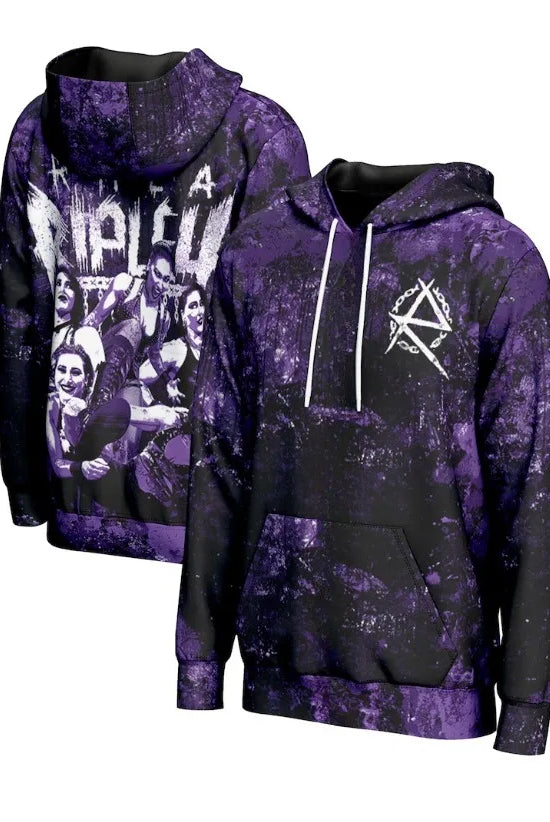 Rhea Ripley Hoodie Merch for women and men with purple and black galaxy print, featuring graphic artwork and logo, suitable for streetwear and sportswear.
