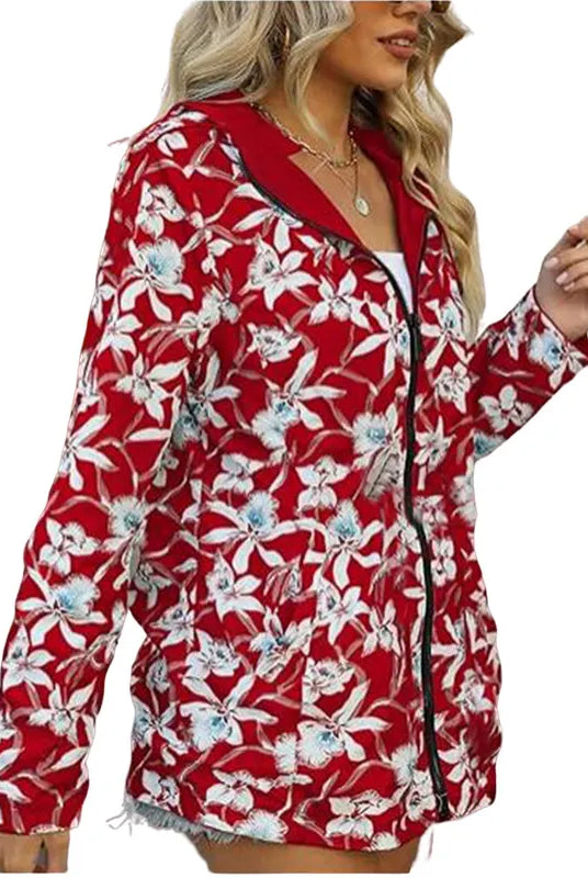 Women's Autumn Hooded Jacket Reversible Printed Casual Coat with Pockets, multicolour streetwear, available in sizes S to 2XL