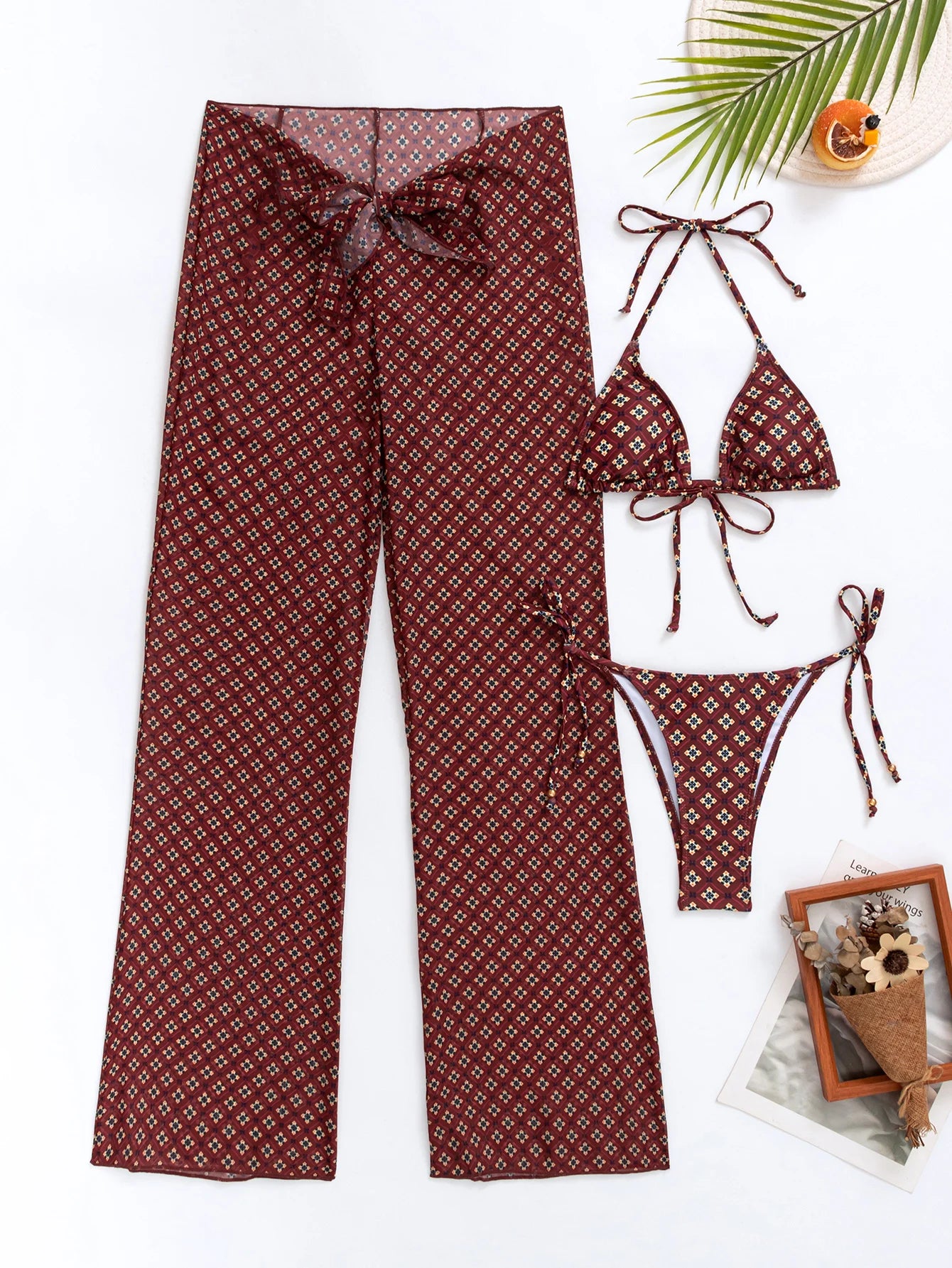 Sexy Women 3 Pieces Swimsuits Cover Ups Swimming Suits Female Swim Wear with high waist pants and backless dress, summer