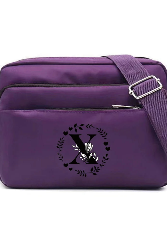 Purple One Shoulder Crossbody Bag with Garland Letter Series Print, large capacity, lightweight storage bag for commuting.