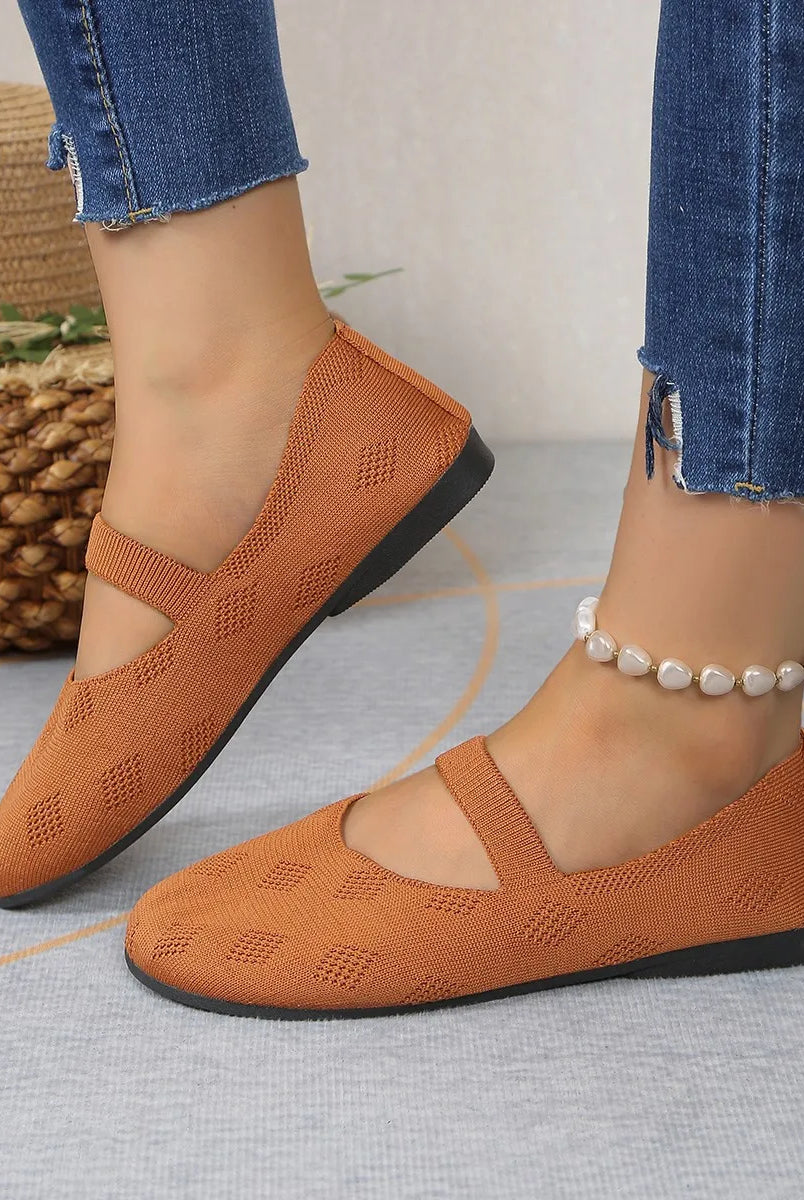 Elastic Knitting Flats Shoes for Women 2025 Summer breathable soft loafers in orange, lightweight slip-on casual shoes with