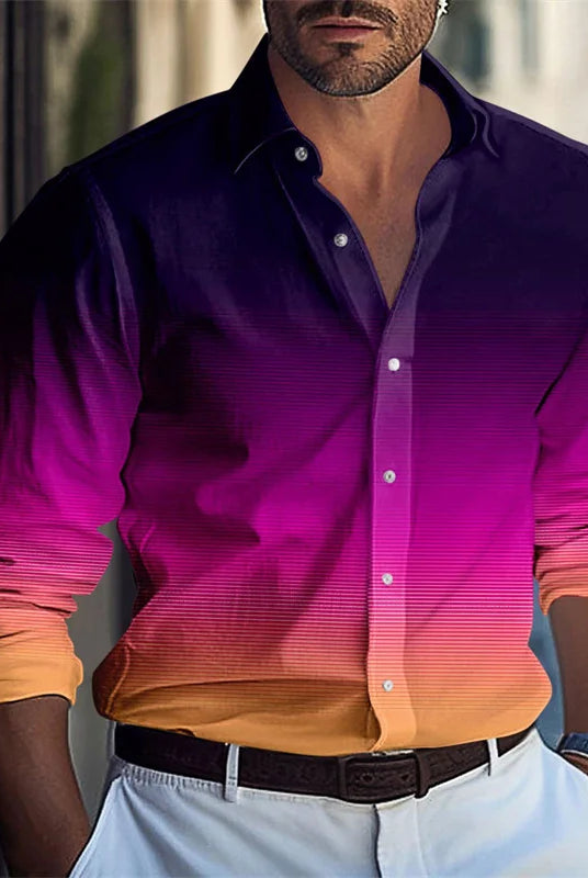Men's casual shirt series in red, white, and black with gradient design, soft fabric, suitable for autumn and winter, available in sizes S-5XL.