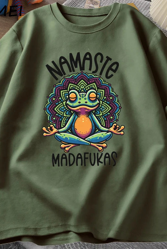 Funny Yoga T Shirt Frog Self Care T-Shirt cotton short sleeve with colorful frog and mandala design, positive cottagecore