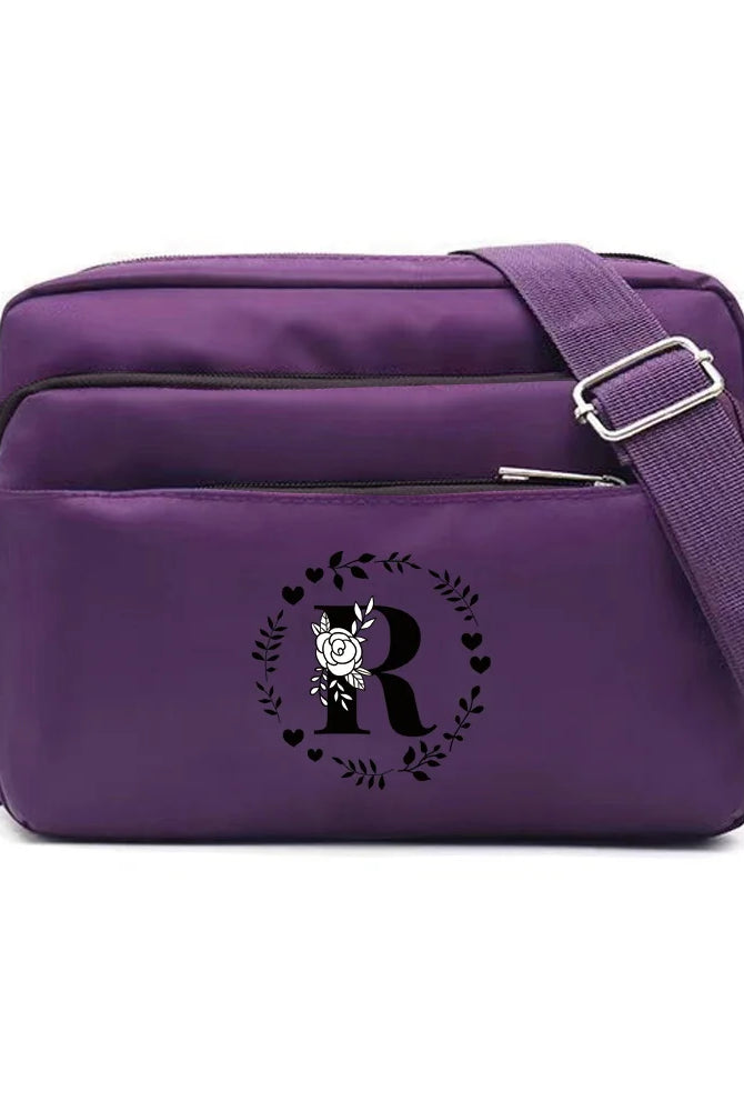 Purple One Shoulder Crossbody Bag with Garland Letter Series print, large capacity, lightweight fabric for commuting and
