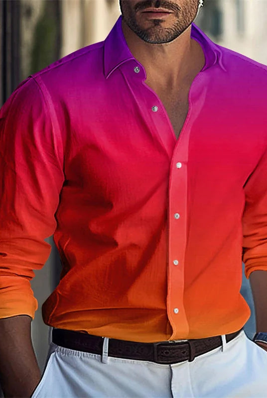 Men's casual shirt series in red, white, black with gradient design, soft comfortable fabric, suitable for autumn and winter, available in S-5XL.