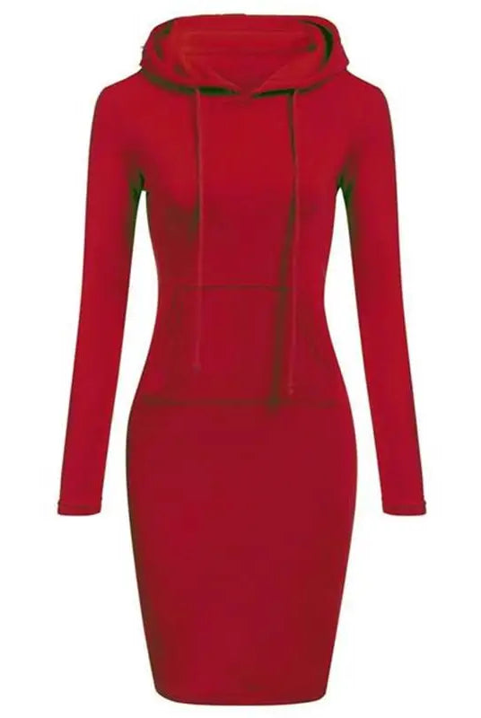 Ladies dress autumn women hooded dress hoodie sweatshirt with long sleeves in red, made of soft fabric, suitable for casual