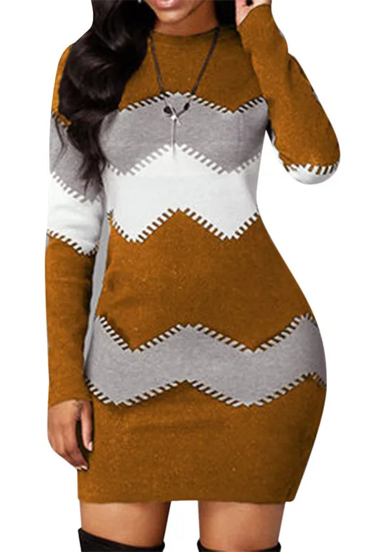 Women elegant patchwork long sleeve warm dress 2022 autumn winter rib knit sweater dress with turtleneck, casual mini style.