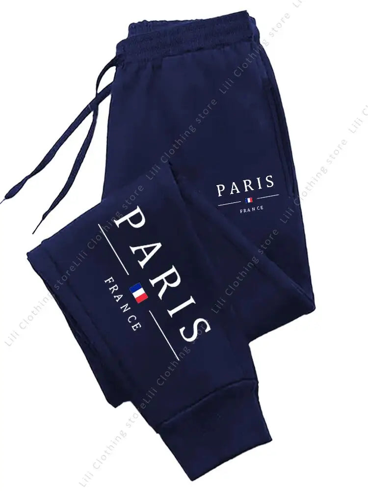 2025 New Hot Sale PARIS Jogger Pants for Women's Trousers in navy blue with high-quality fleece, casual sports style