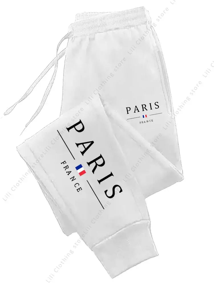 2025 New Hot Sale PARIS Jogger Pants for Women's Trousers made of fleece, white casual sports sweatpants with black text and