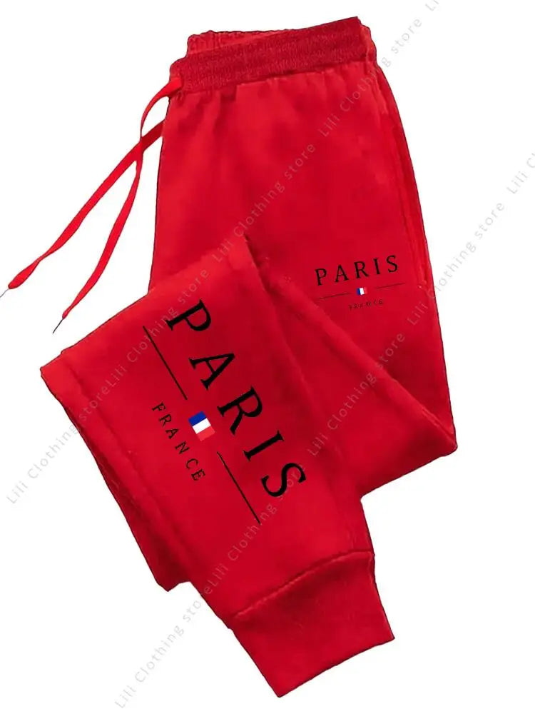 2025 New Hot Sale PARIS Jogger Pants for Women's high-quality fleece casual sports sweatpants in red with black text and