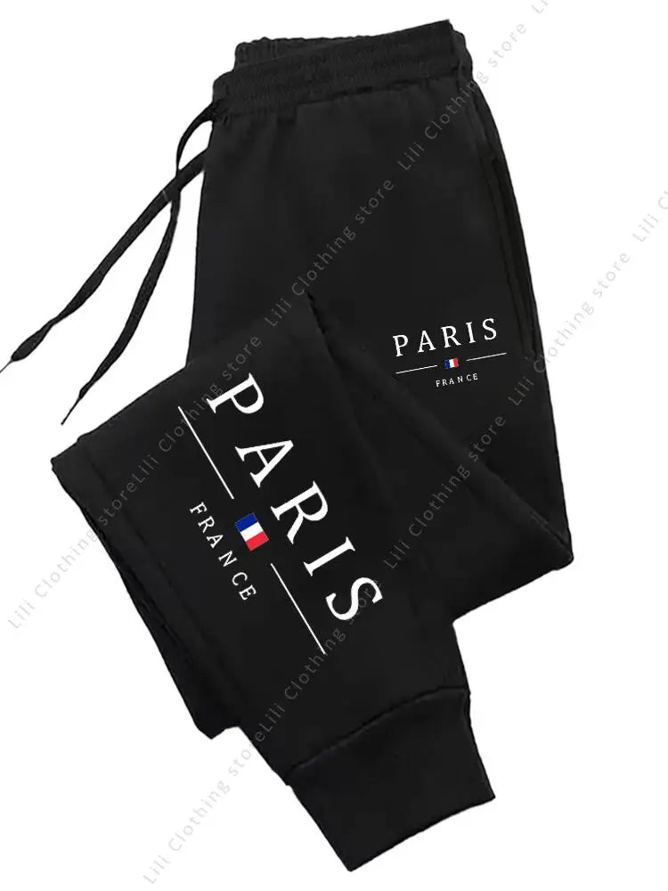 2025 New Hot Sale PARIS Jogger Pants for Women's Trousers, black fleece casual sports sweatpants with white PARIS and French