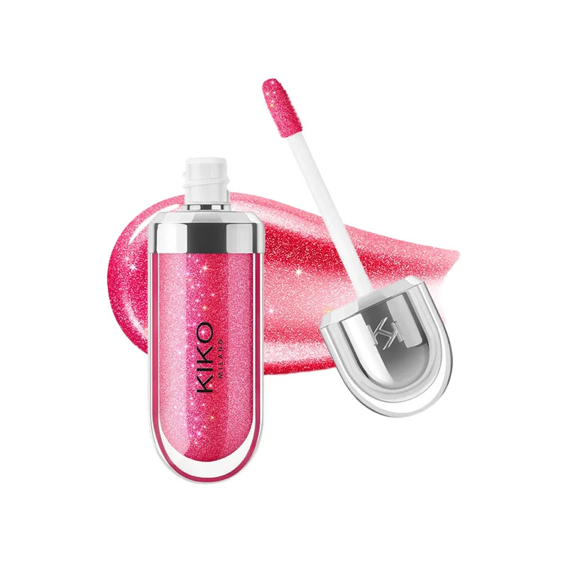 Fashion Kiko 3D Hydra Lip Gloss in pink with shimmer, waterproof, long-lasting, moisturizing formula with applicator and