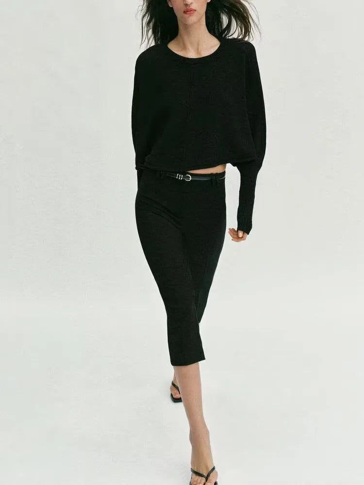 Spring New Arrival Women's Casual Pure Color Capri Pants with Belt, black lightweight fabric, versatile leisure trousers