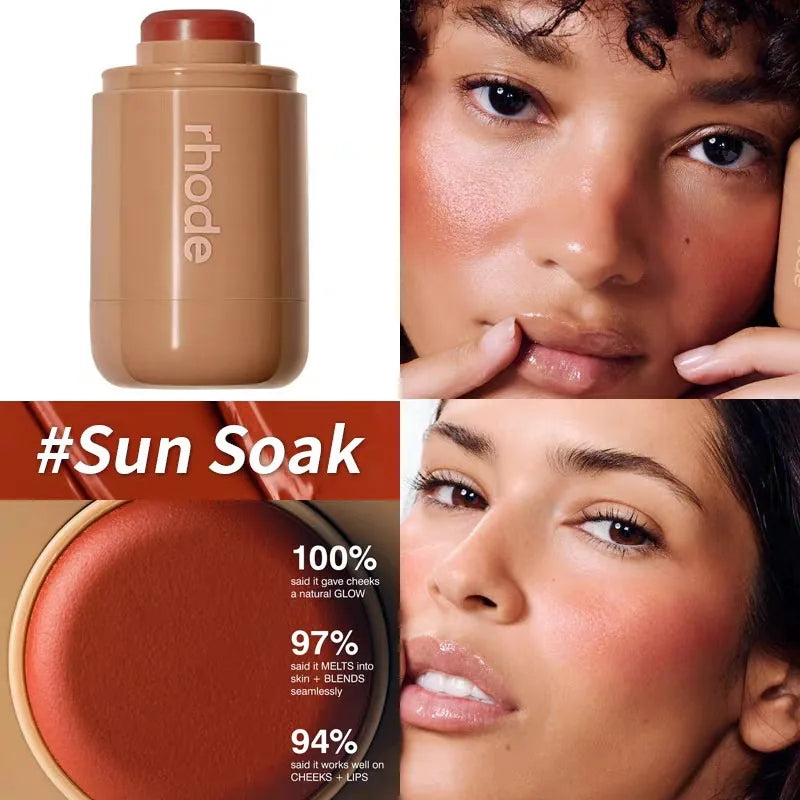 Brand skin Balm Jelly Bean Lip Gloss and Pocket Blush Stick in warm shades, waterproof, moisturizing, non-fading, with