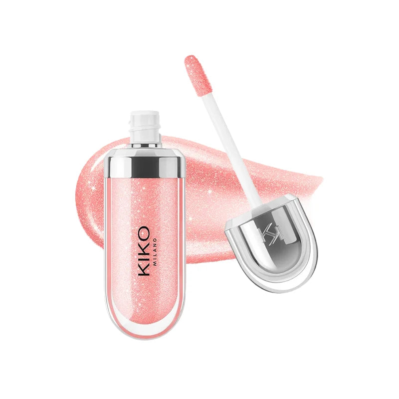 Fashion Kiko 3D Hydra Lip Gloss in shimmering pink with waterproof, long-lasting, moisturizing formula and applicator wand.