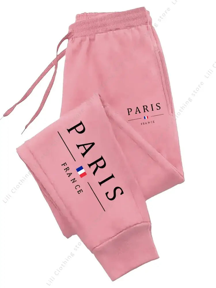 2025 New Hot Sale PARIS Jogger Pants for Women's high-quality fleece casual sports sweatpants in pink with Paris and France