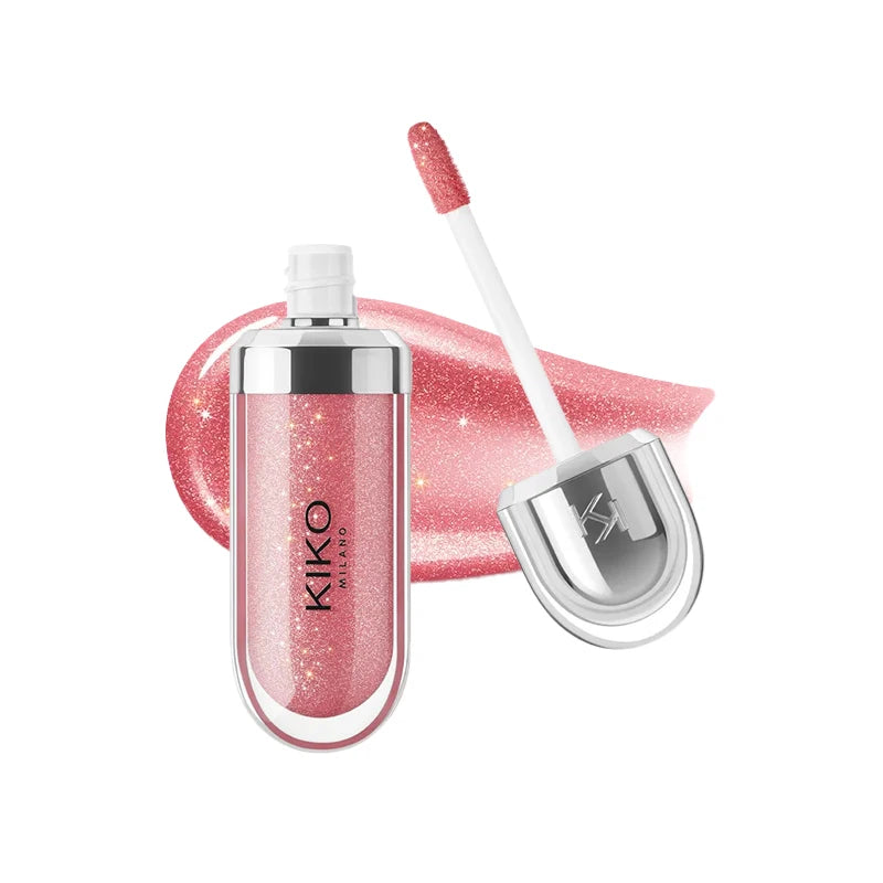 Fashion Kiko 3D Hydra Lip Gloss in pink with shimmer, waterproof, long-lasting, moisturizing formula with applicator and