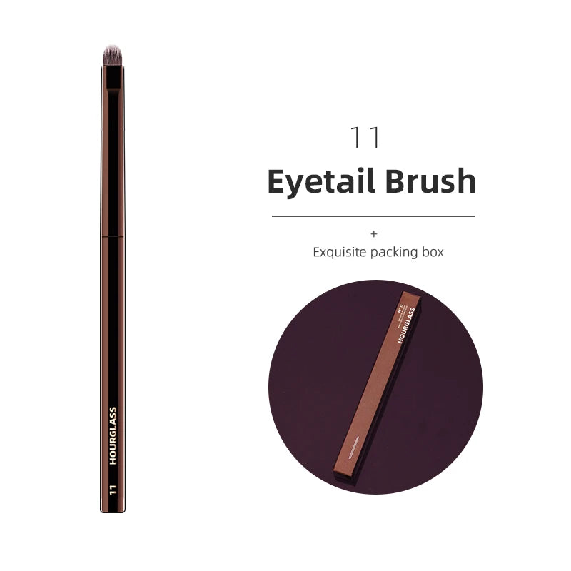 Hourglass Makeup Brushes Eyelash Brush with slim brown handle and soft bristles for eye shadow, eyebrow, and eyelash application.