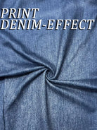 Ladies' 5898 Printed Leggings with faux denim print, form-fitting pants made from printed denim-effect fabric in blue.