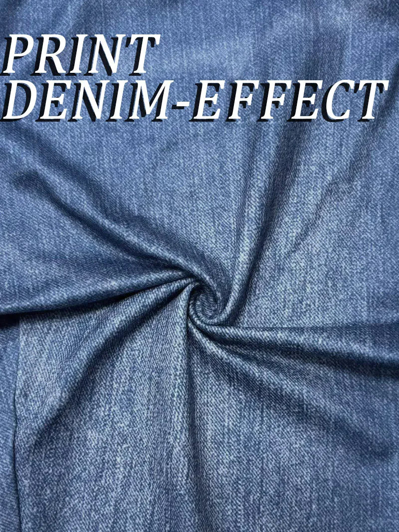 Ladies' 5898 Printed Leggings with faux denim print, form-fitting pants made from printed denim-effect fabric in blue.