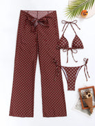 Sexy Women 3 Pieces Swimsuits Cover Ups Swimming Suits Female Swim Wear with high waist pants and backless dress, summer