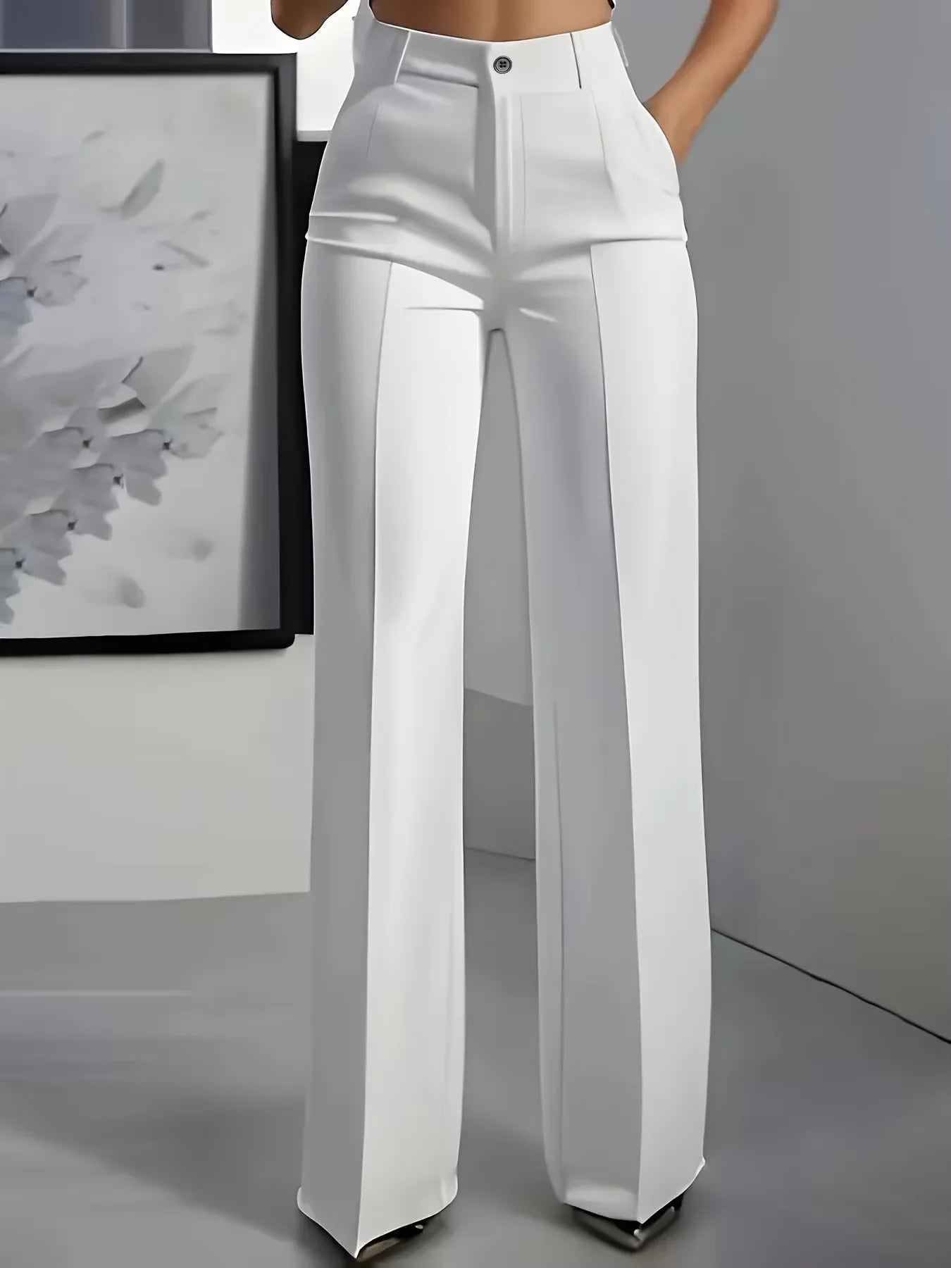 New 2025 Women's High-Waisted Draped Straight-Cut Suit Pants in white with a simple European American cross-border fashion design for women.