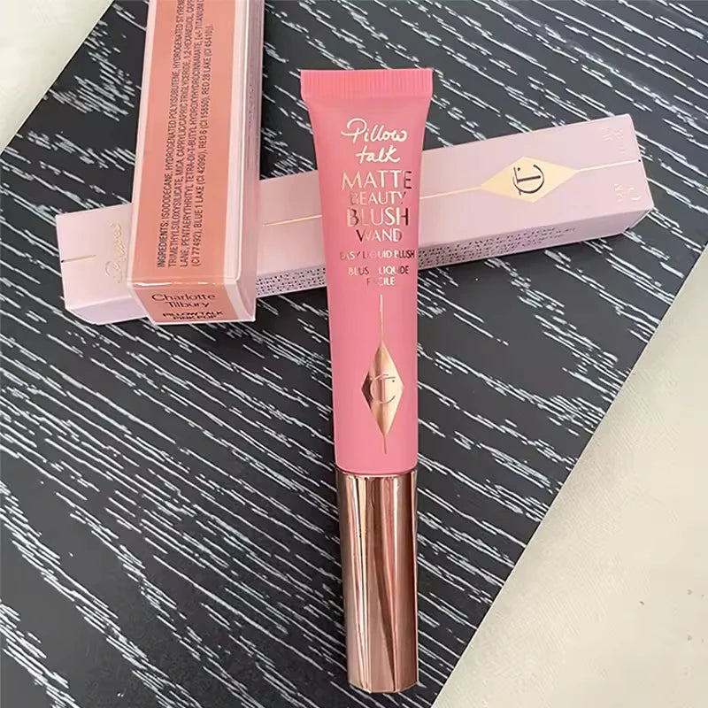 Charlotte Tilbury Pillow Talk Matte Beauty Blush Wand in soft pink with gold accents, designed for moisturizing and plumping