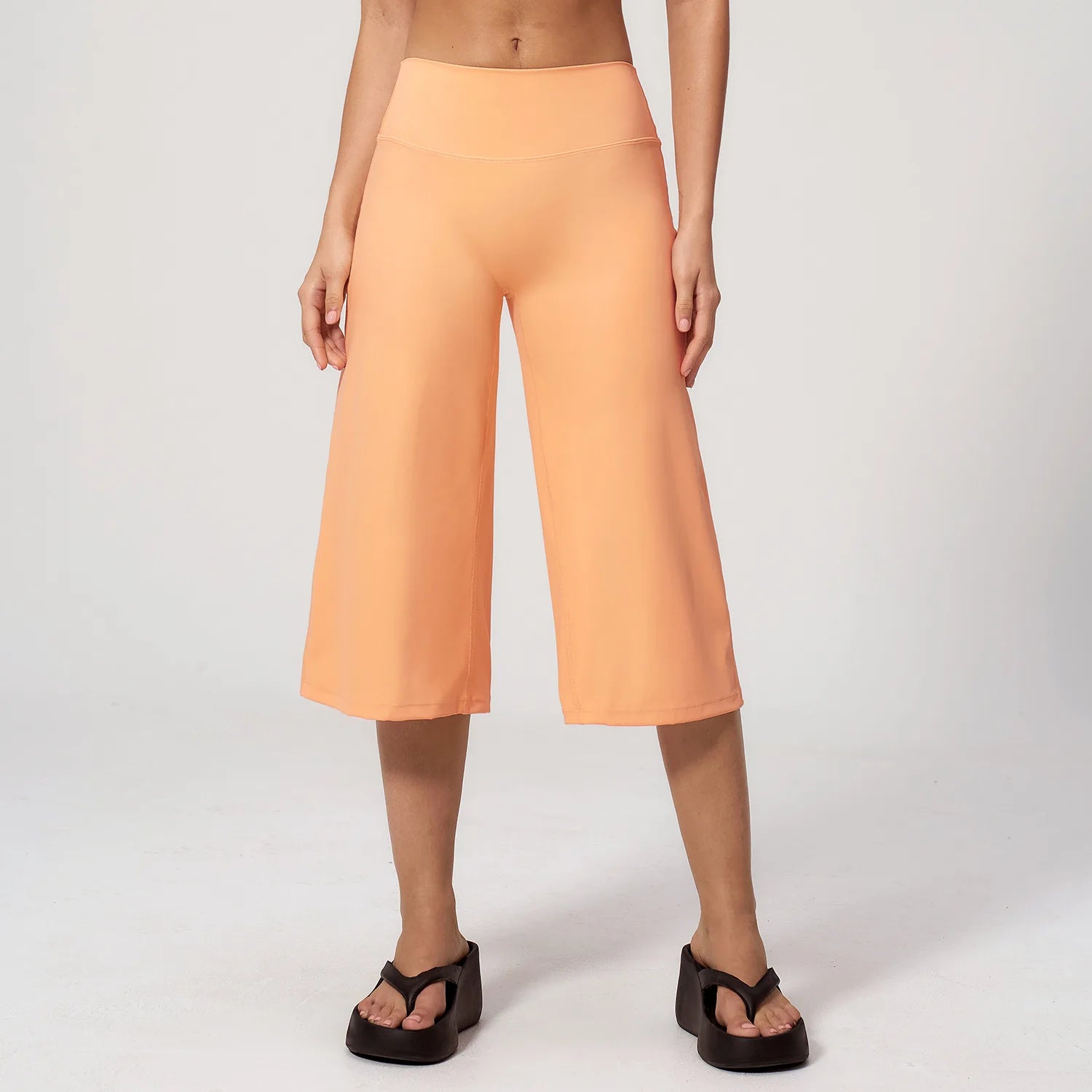Summer Capri Pants for Women Wide Leg Yoga Cropped Pants Tummy Control High Waist in Flare Crop, buttery soft, loose casual style.