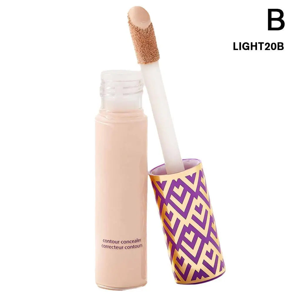 Liquid concealer waterproof oil-control makeup foundation in a beige bottle with a purple and yellow patterned cap, designed